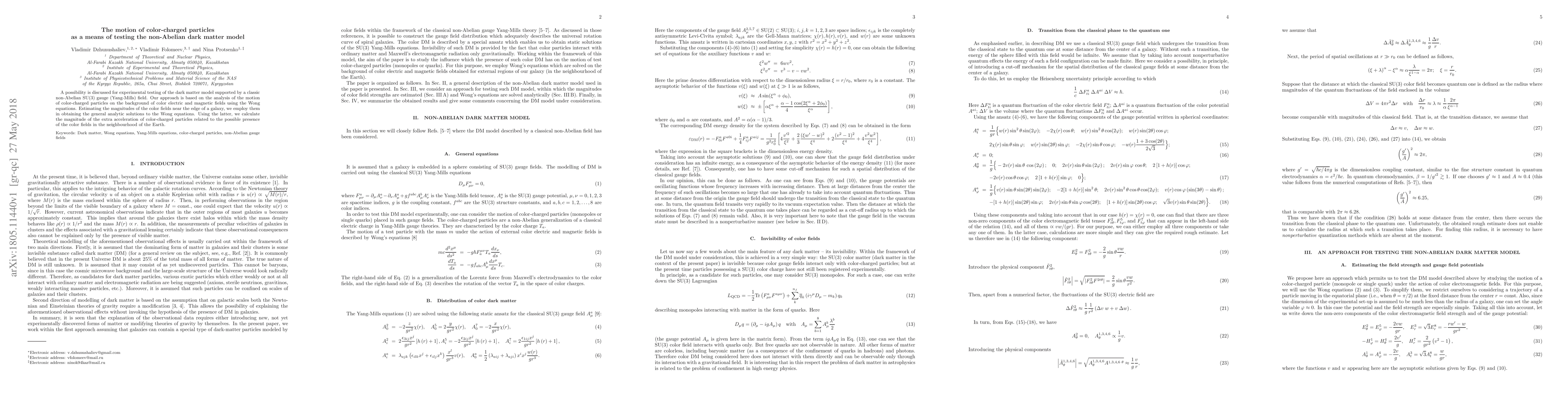 Thumbnail for The motion of color-charged particles as a means of testing the
  non-Abelian dark matter model