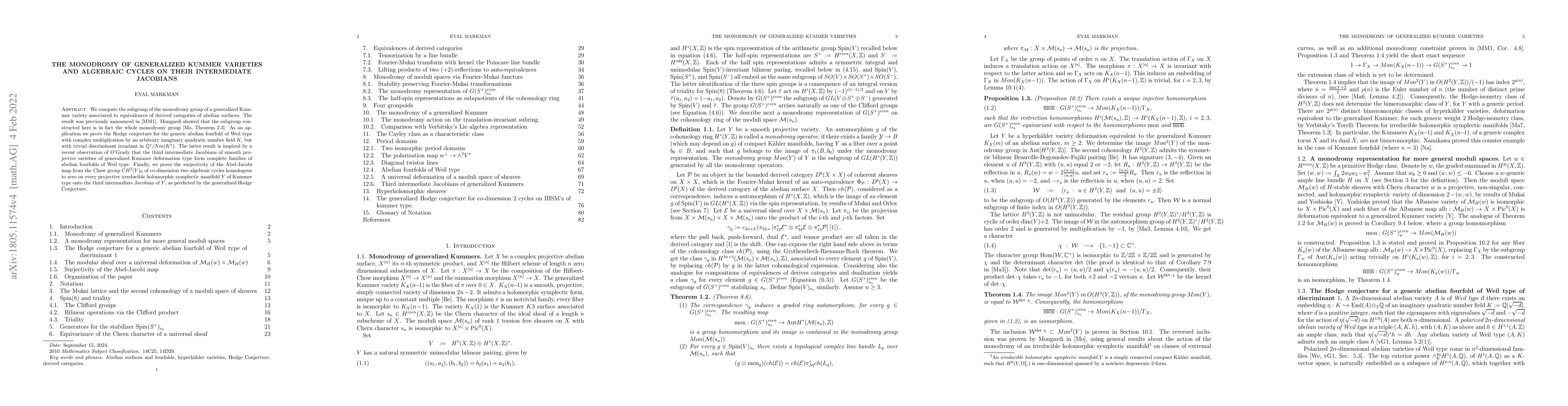 Thumbnail for The monodromy of generalized Kummer varieties and algebraic cycles on
  their intermediate Jacobians