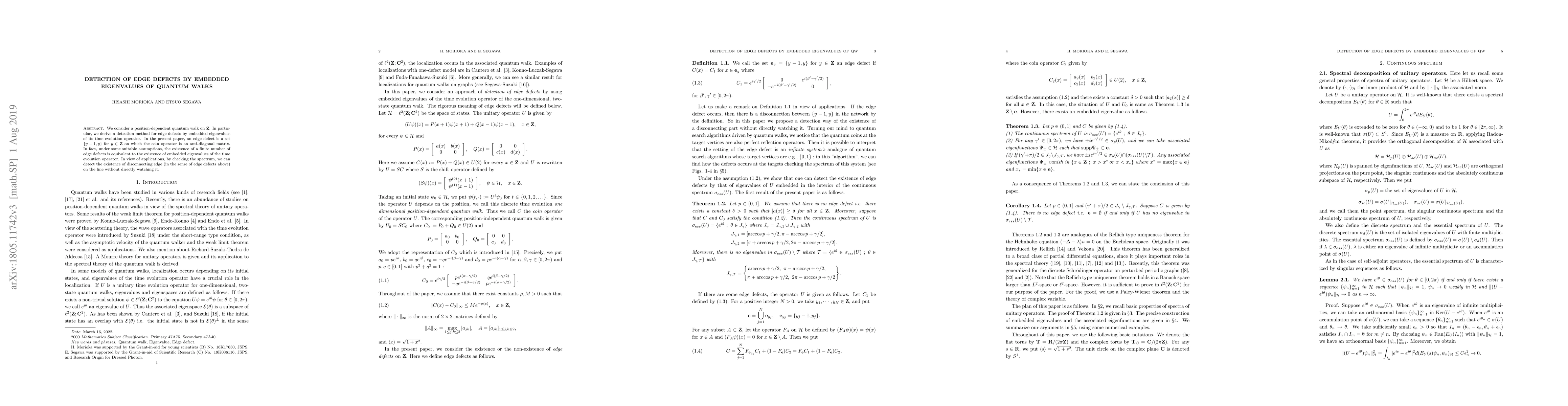 Thumbnail for Detection of edge defects by embedded eigenvalues of quantum walks