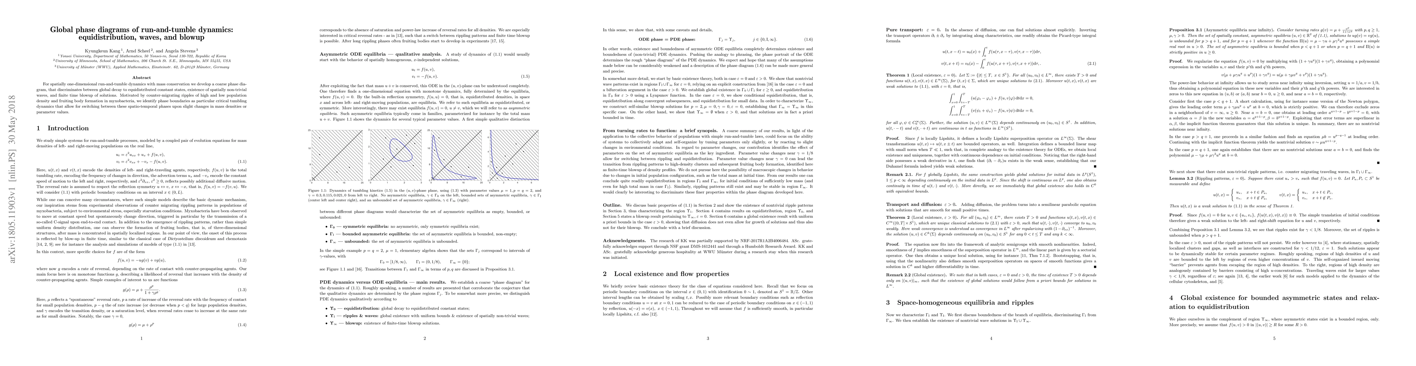 Thumbnail for Global phase diagrams of run-and-tumble dynamics: equidistribution,
  waves, and blowup