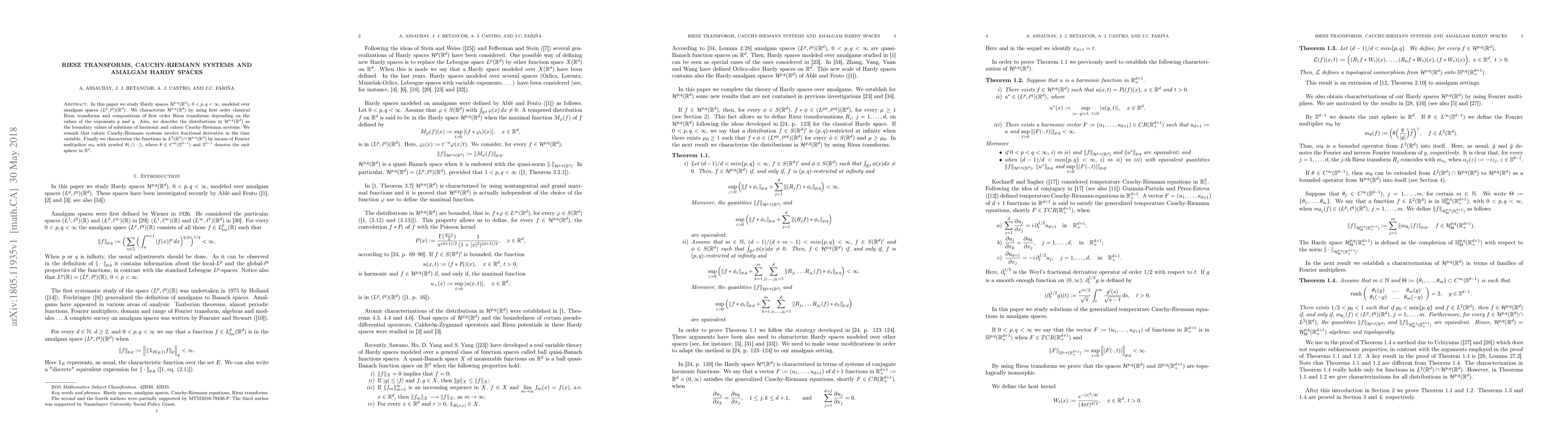 Thumbnail for Riesz transforms, Cauchy-Riemann systems and amalgam Hardy spaces