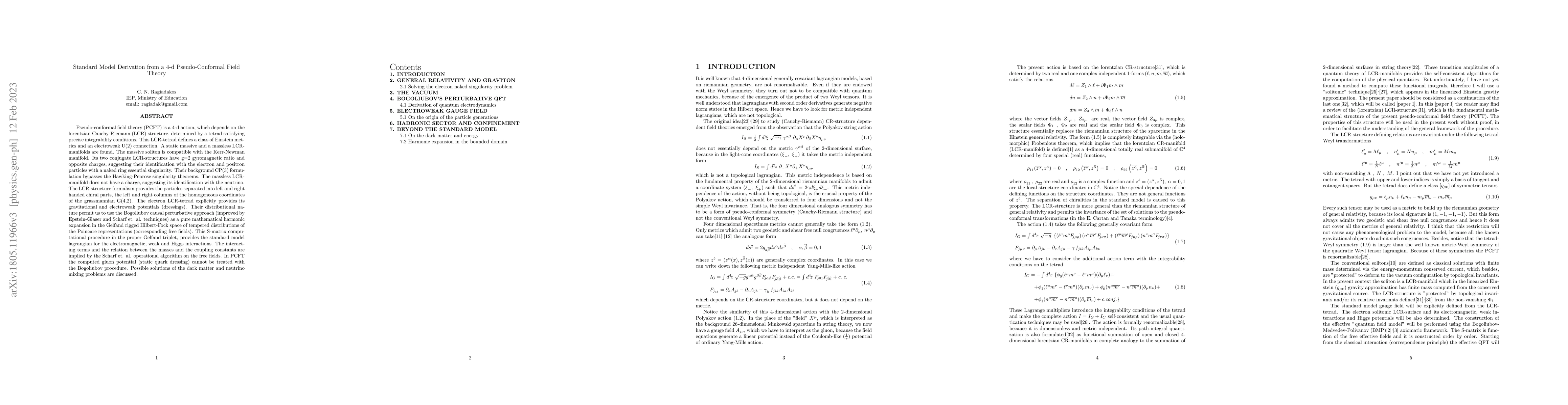 Thumbnail for Standard Model Derivation from a 4-d Pseudo-Conformal Field Theory