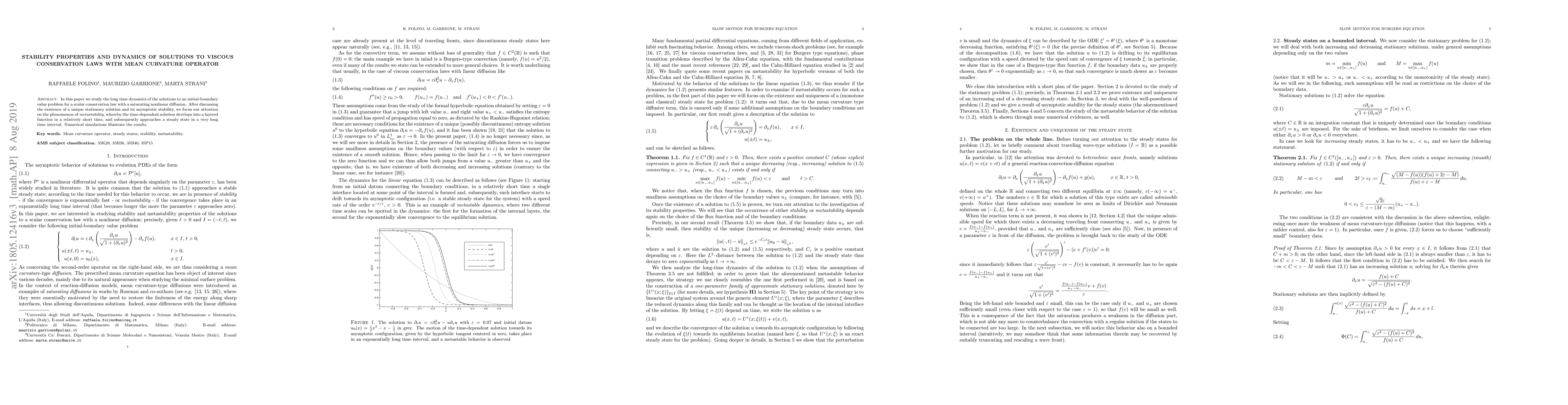 Thumbnail for Stability properties and dynamics of solutions to viscous conservation
  laws with mean curvature operator