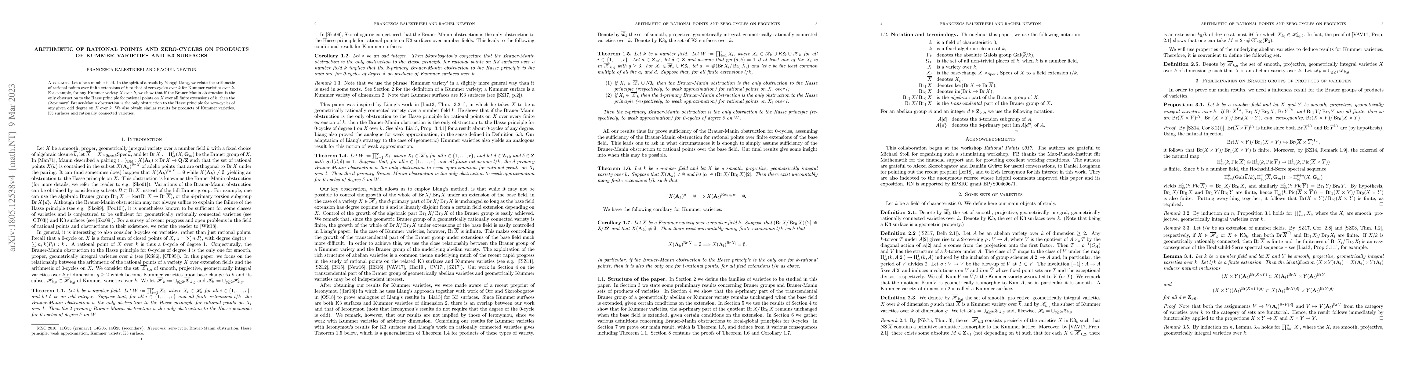 Thumbnail for Arithmetic of rational points and zero-cycles on products of Kummer
  varieties and K3 surfaces