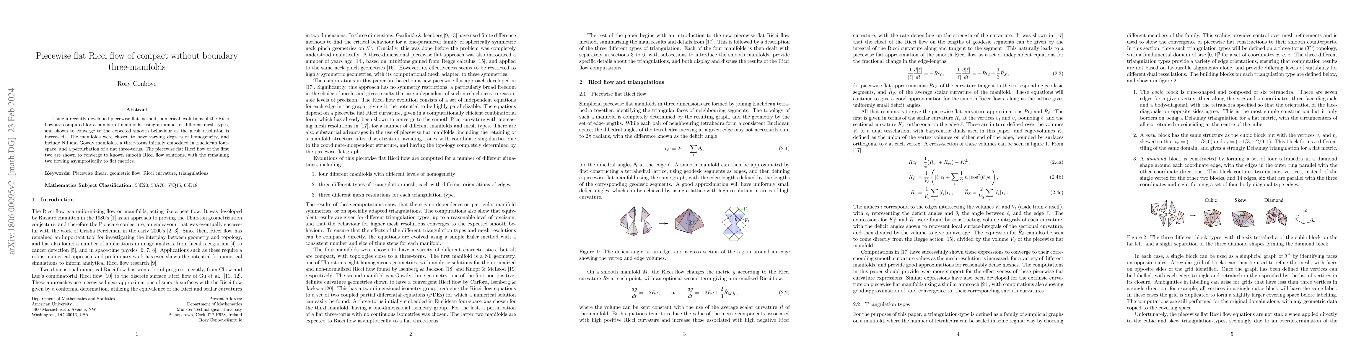 Thumbnail for Piecewise flat Ricci flow of compact without boundary three-manifolds