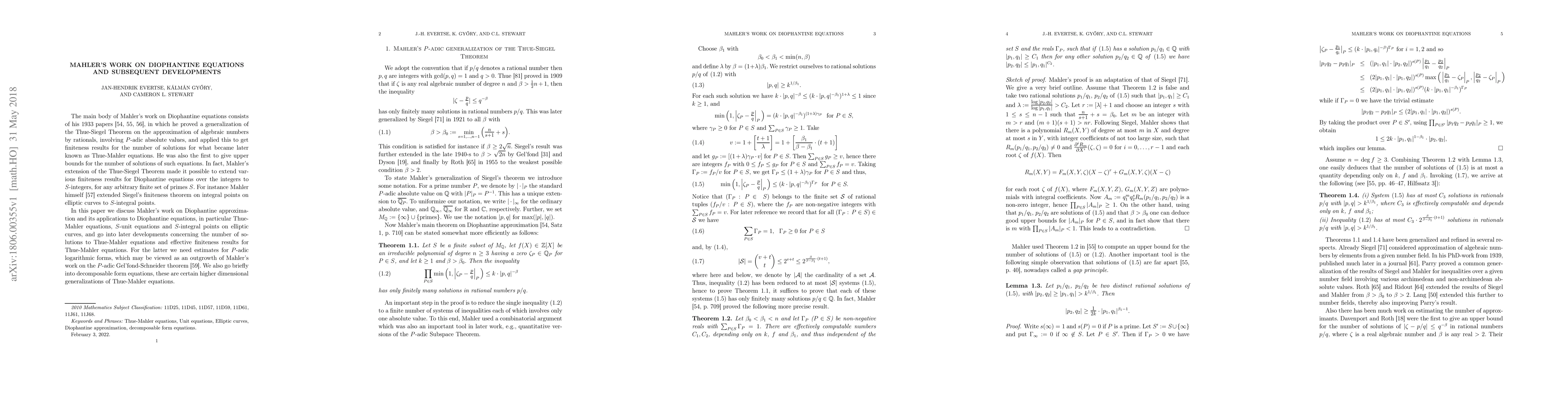 Thumbnail for Mahler's work on Diophantine equations and subsequent developments