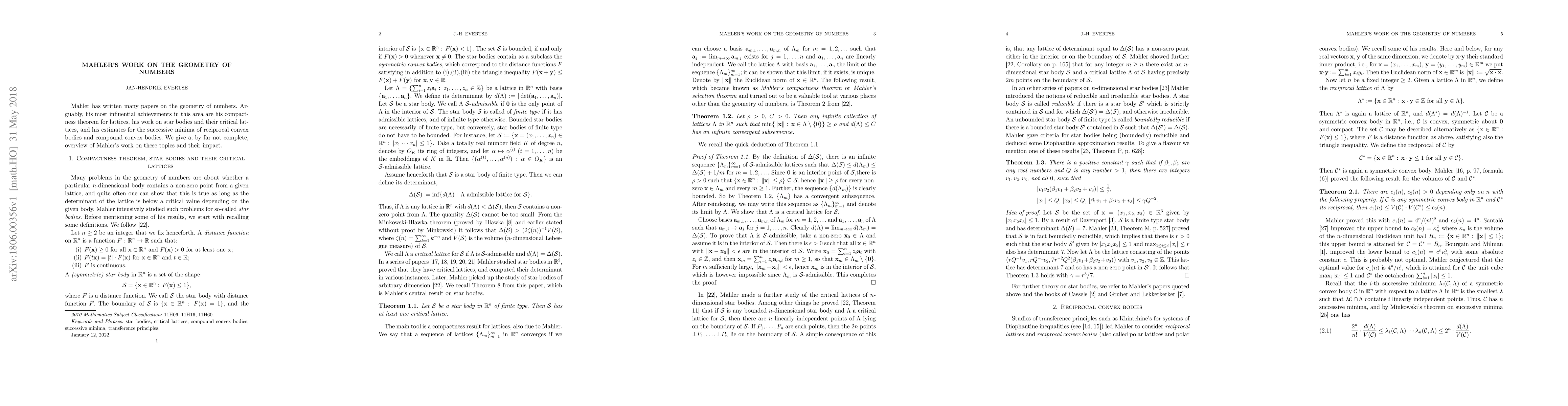 Thumbnail for Mahler's work on the geometry of numbers