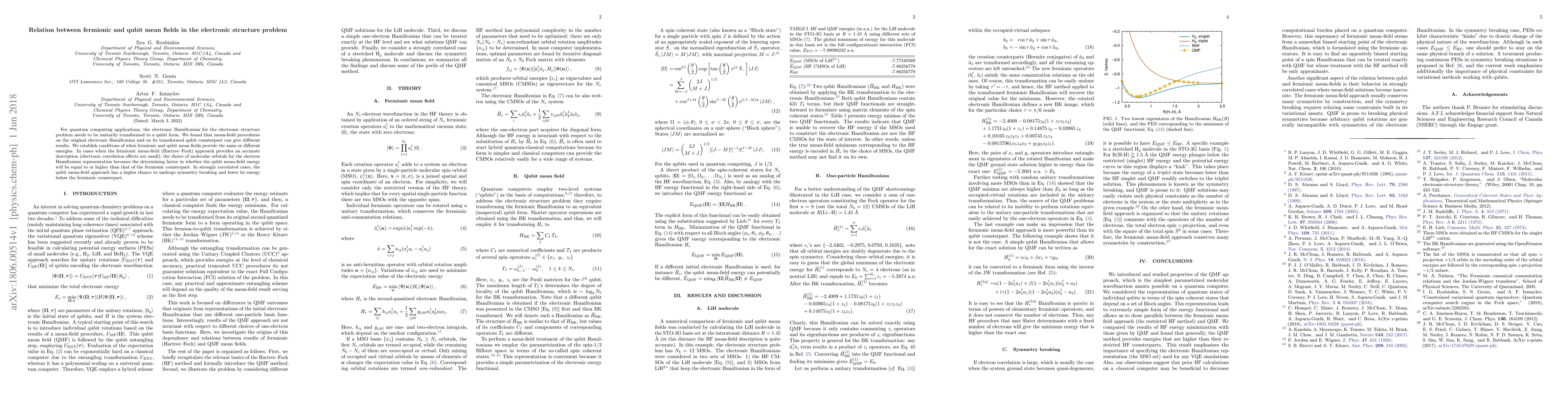 Thumbnail for Relation between fermionic and qubit mean fields in the electronic
  structure problem