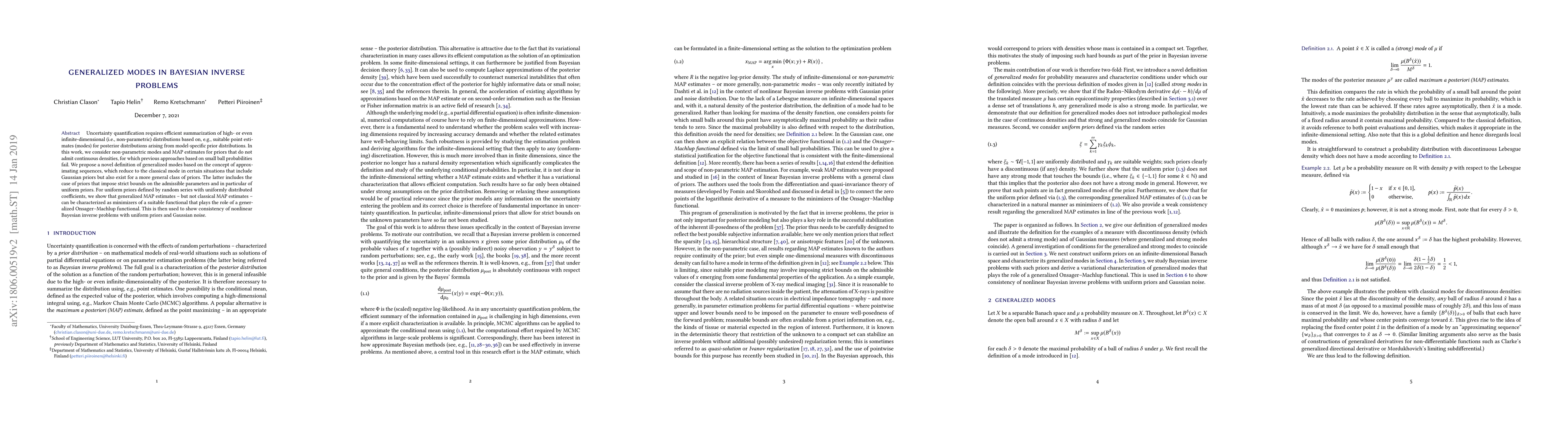 Thumbnail for Generalized modes in Bayesian inverse problems