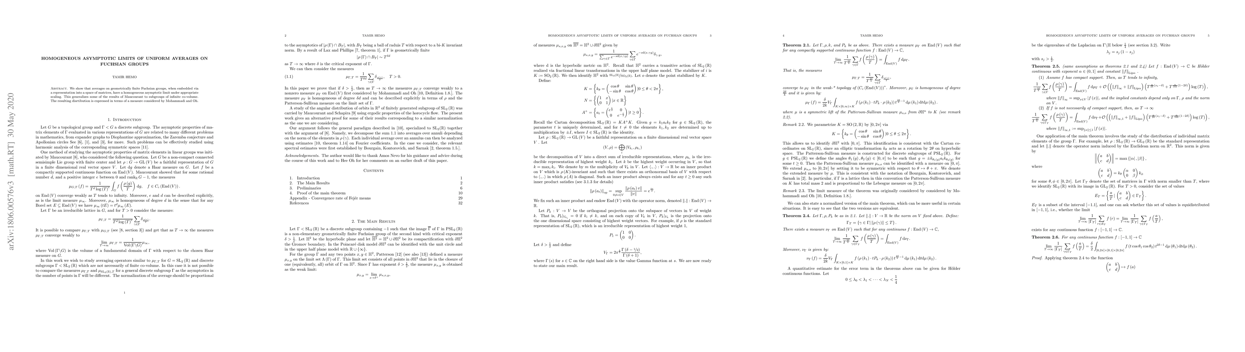 Thumbnail for Homogeneous Asymptotic Limits of Uniform Averages on Fuchsian Groups