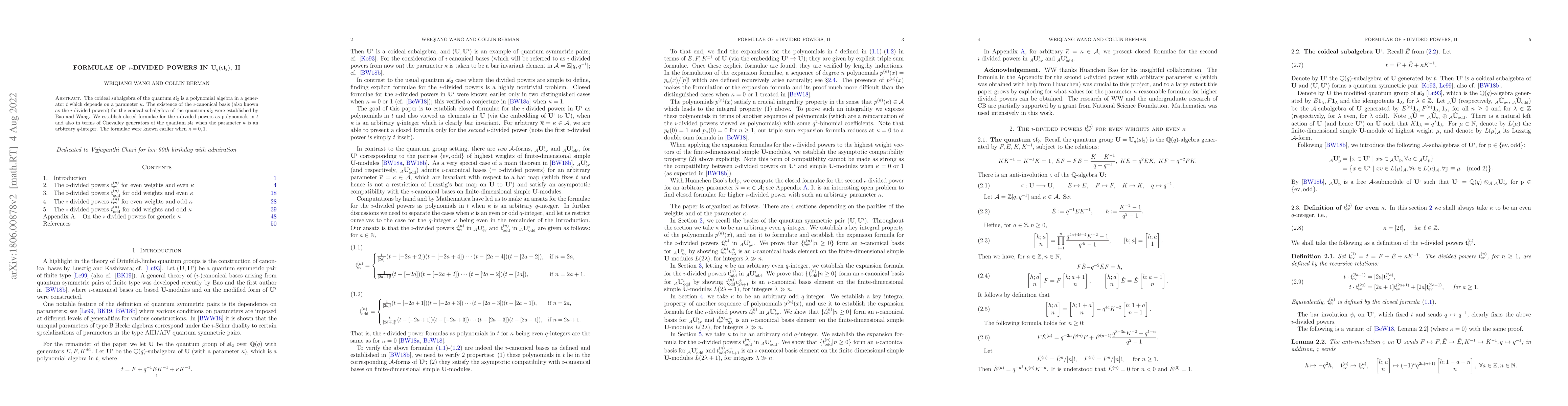 Thumbnail for Formulae of $\imath$-divided powers in ${\bf U}_q(\mathfrak{sl}_2)$, II