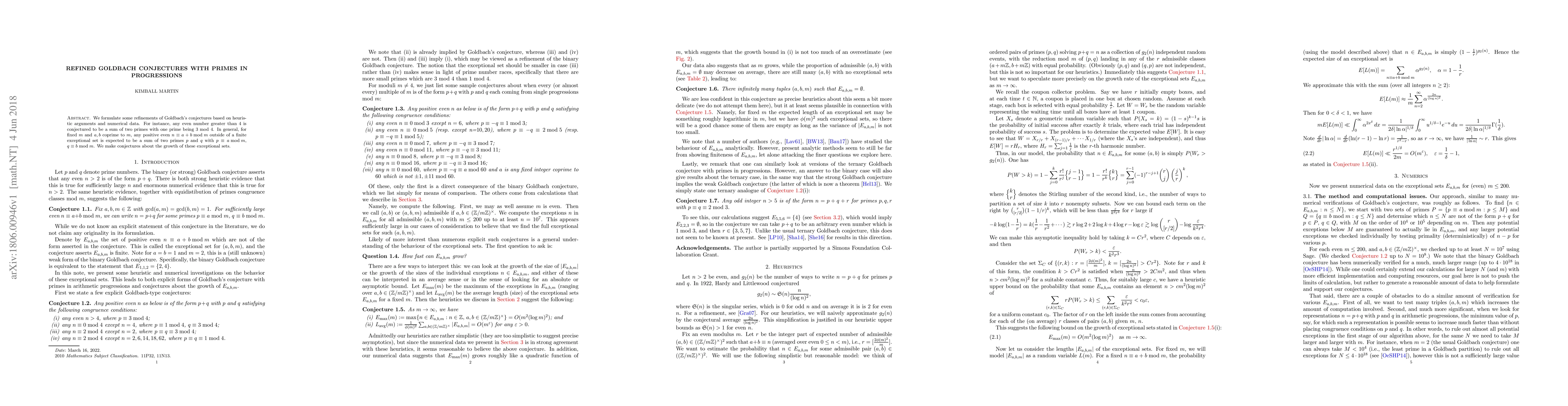 Thumbnail for Refined Goldbach conjectures with primes in progressions