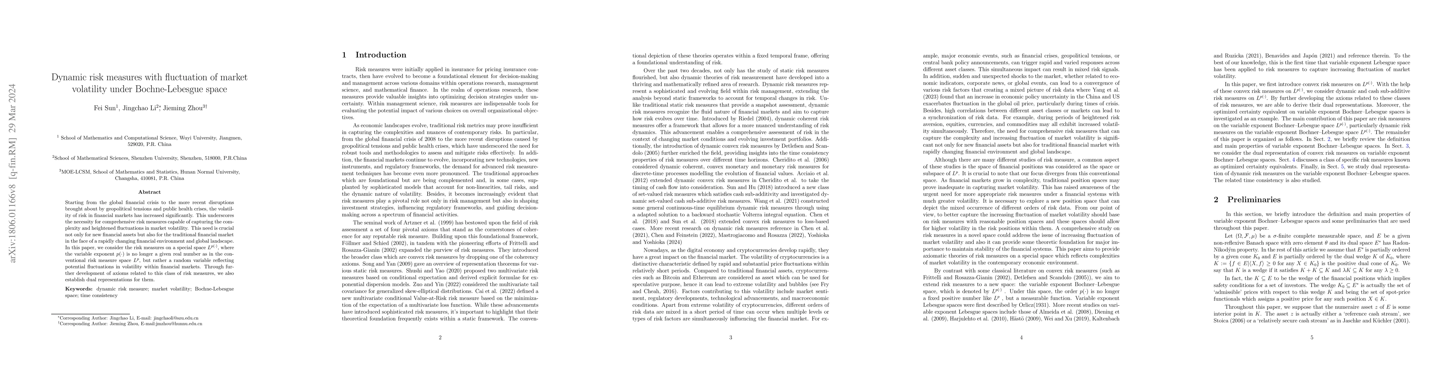 Thumbnail for Dynamic risk measures with fluctuation of market volatility under
  Bochne-Lebesgue space