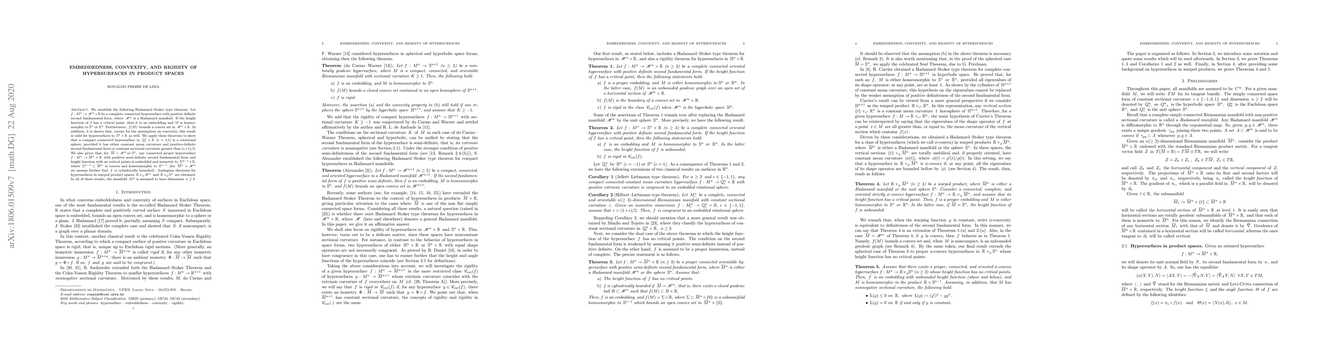 Thumbnail for Embeddedness, Convexity, and Rigidity of Hypersurfaces in Product Spaces