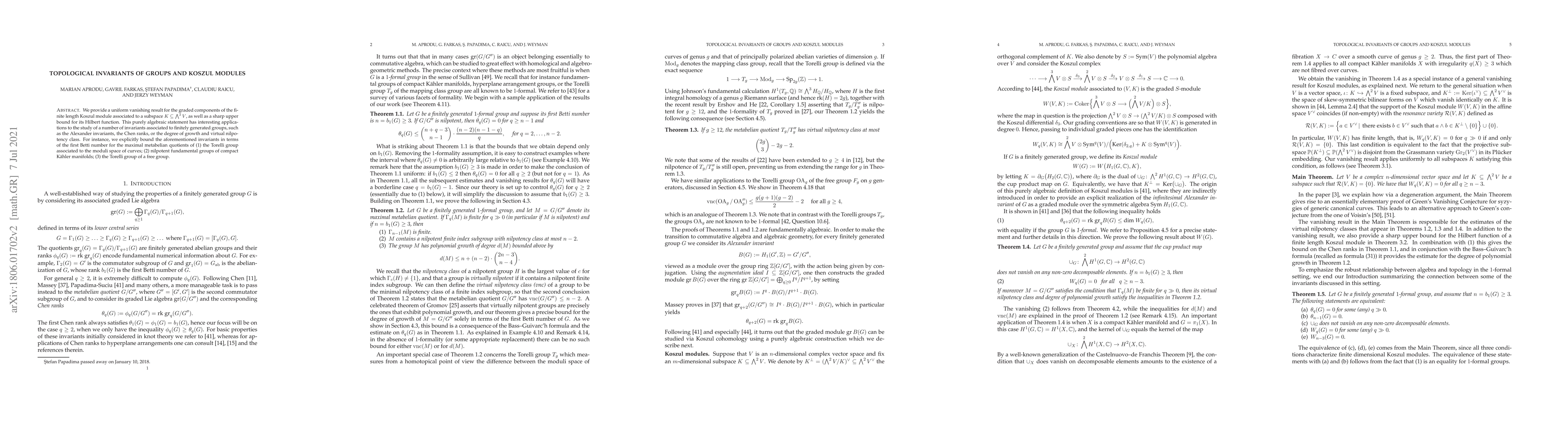 Thumbnail for Topological invariants of groups and Koszul modules