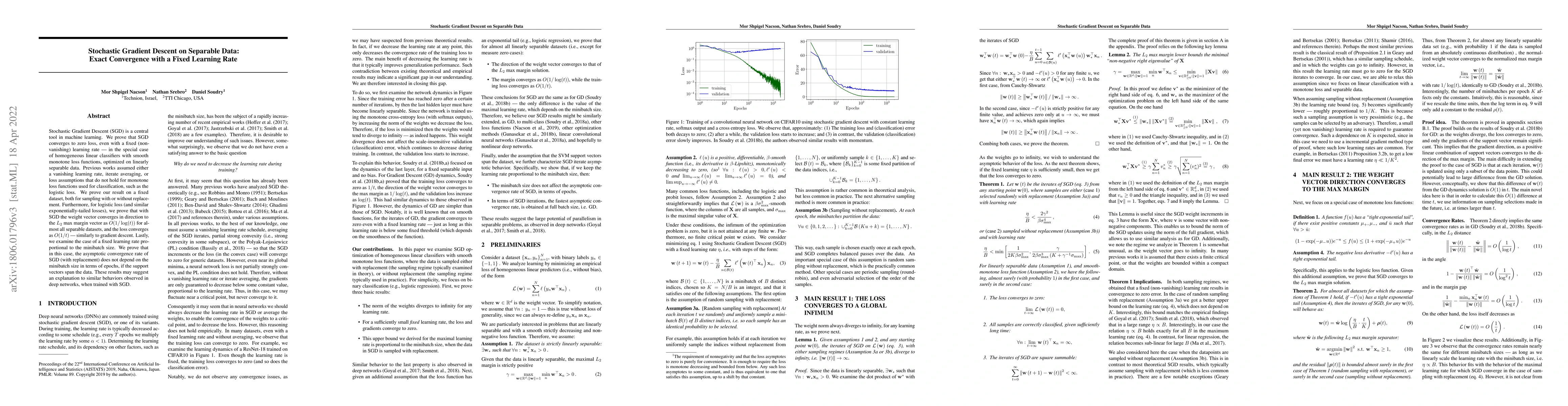 Thumbnail for Stochastic Gradient Descent on Separable Data: Exact Convergence with a
  Fixed Learning Rate