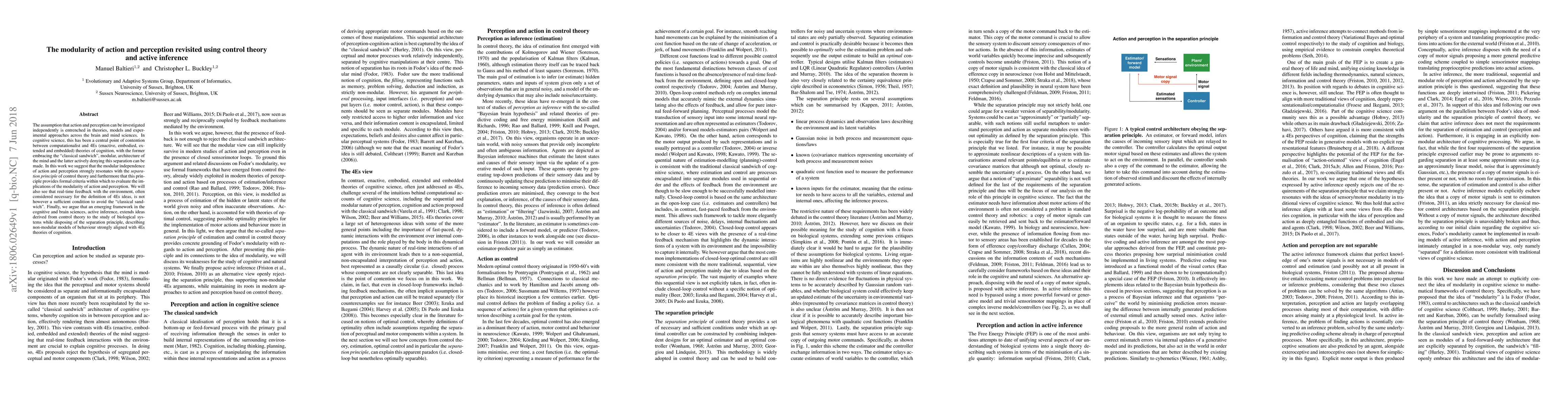 Thumbnail for The modularity of action and perception revisited using control theory
  and active inference