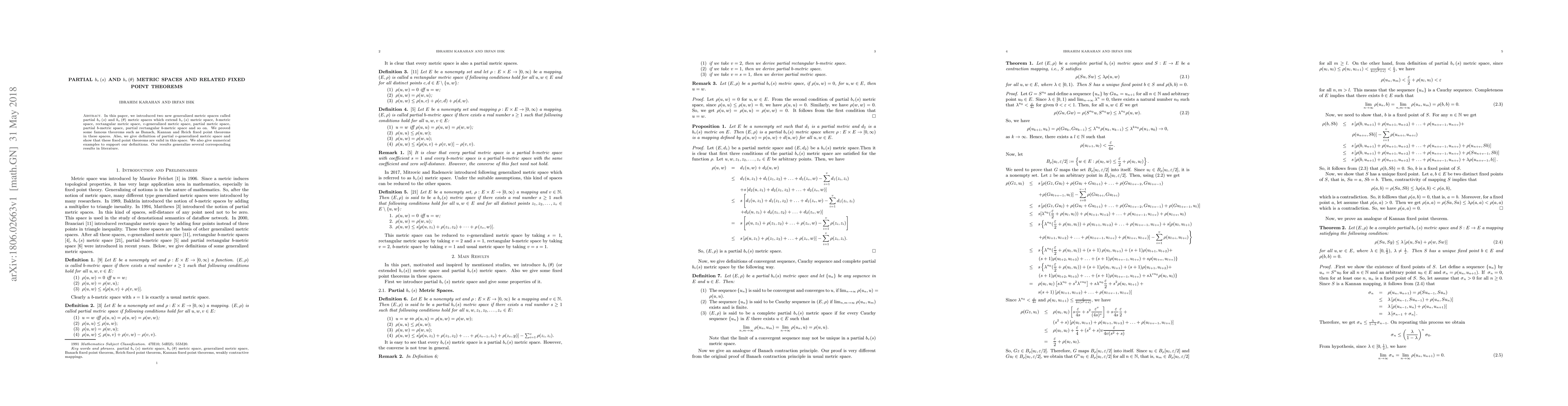 Thumbnail for Partial b_{v}(s) and b_{v}({\theta}) metric spaces and related fixed
  point theorems
