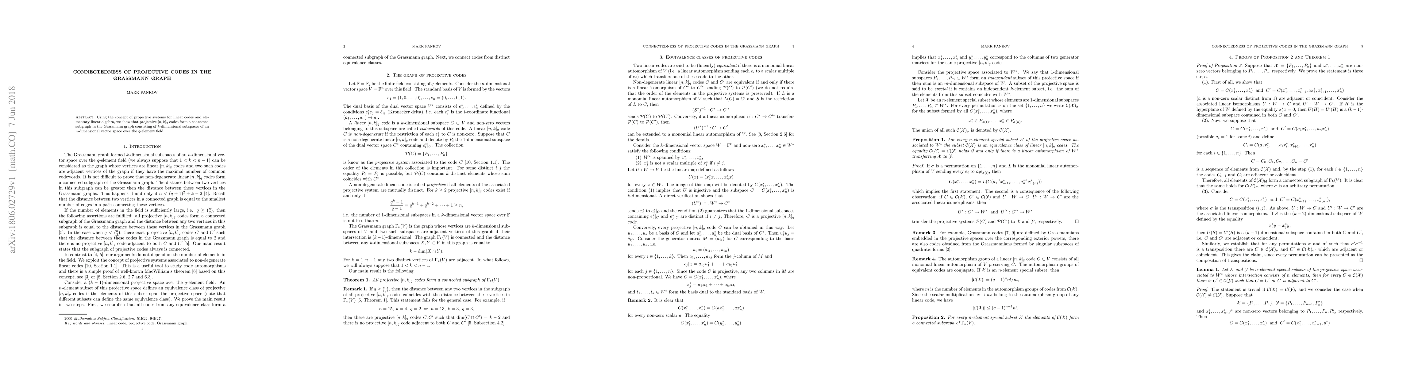 Thumbnail for Connectedness of projective codes in the Grassmann graph