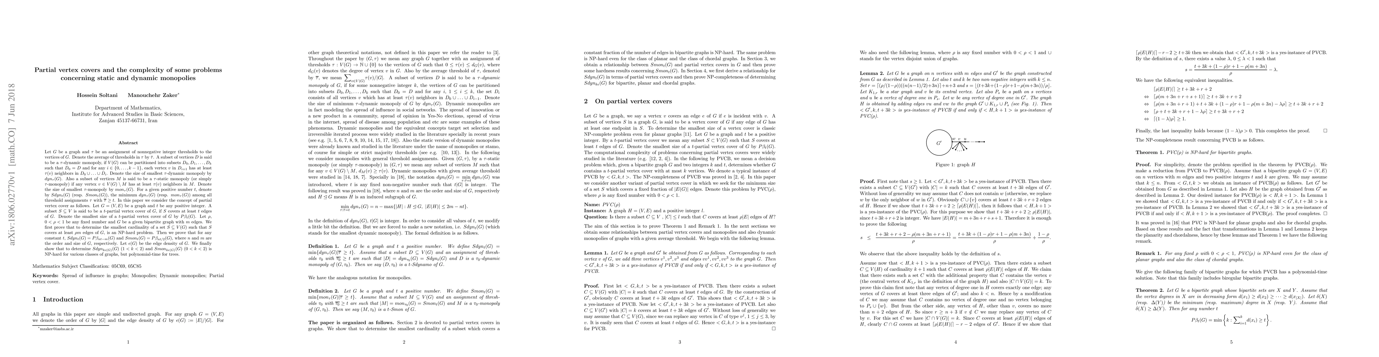 Thumbnail for Partial vertex covers and the complexity of some problems concerning
  static and dynamic monopolies