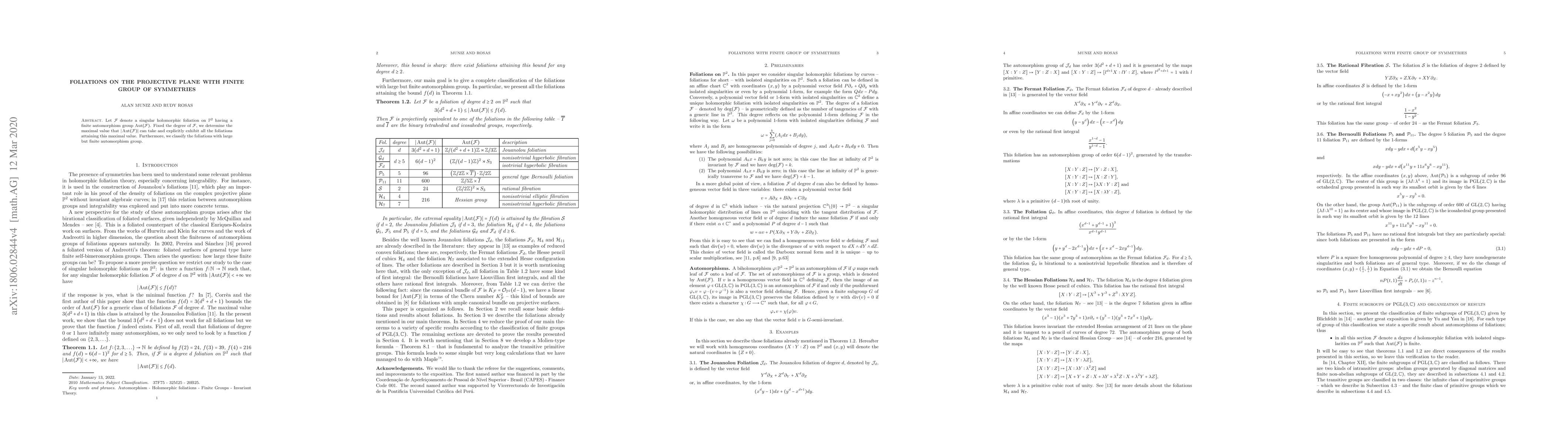 Thumbnail for Foliations on the projective plane with finite group of symmetries