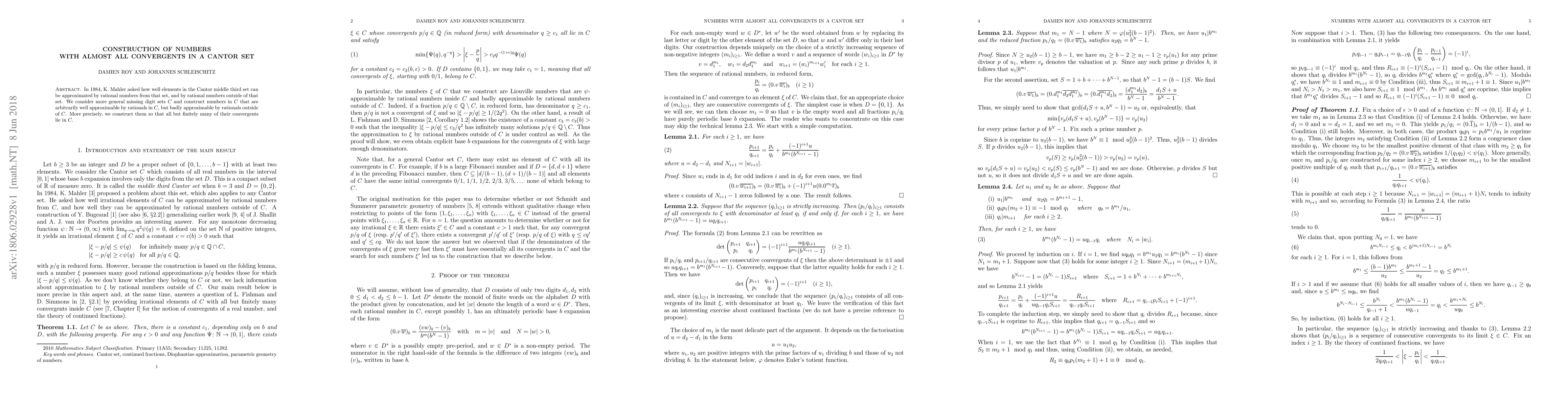 Thumbnail for Construction of numbers with almost all convergents in a Cantor set