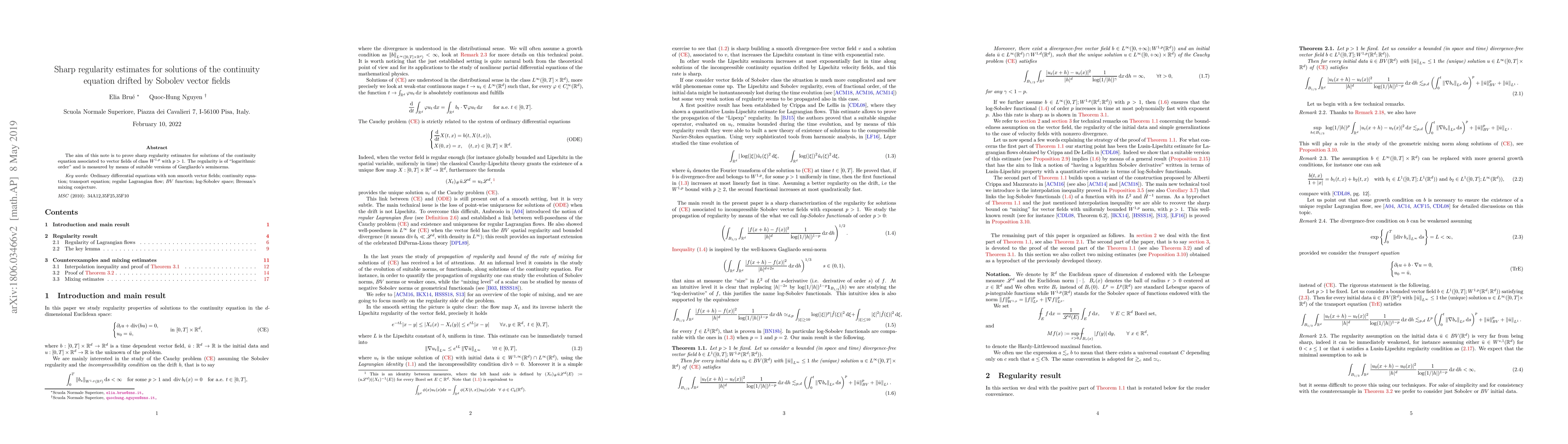 Thumbnail for Sharp regularity estimates for solutions of the continuity equation
  drifted by Sobolev vector fields