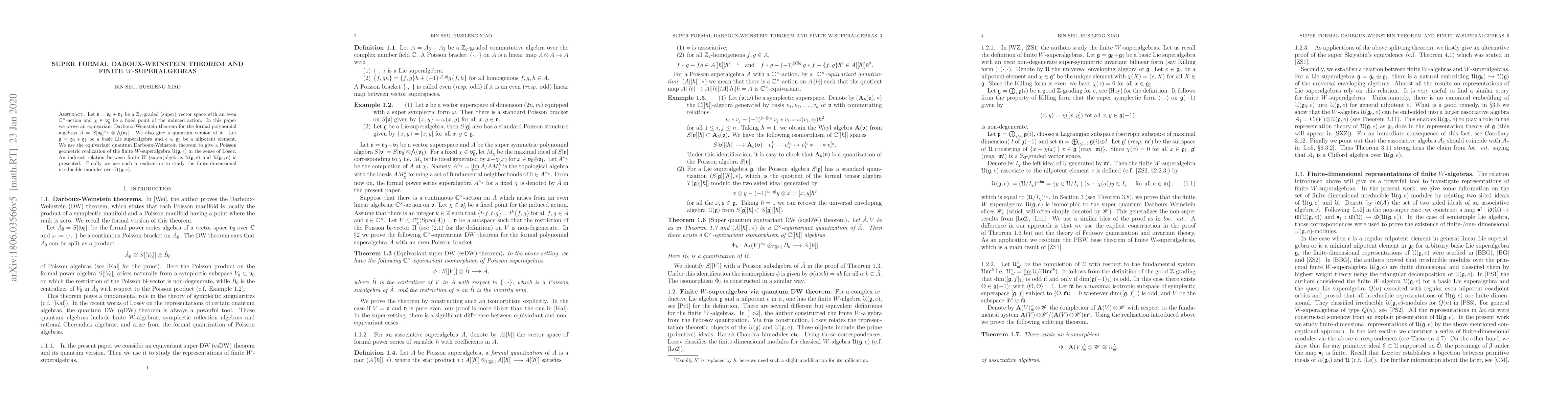 Thumbnail for Super formal Daboux-Weinstein theorem and finite W superalgebra