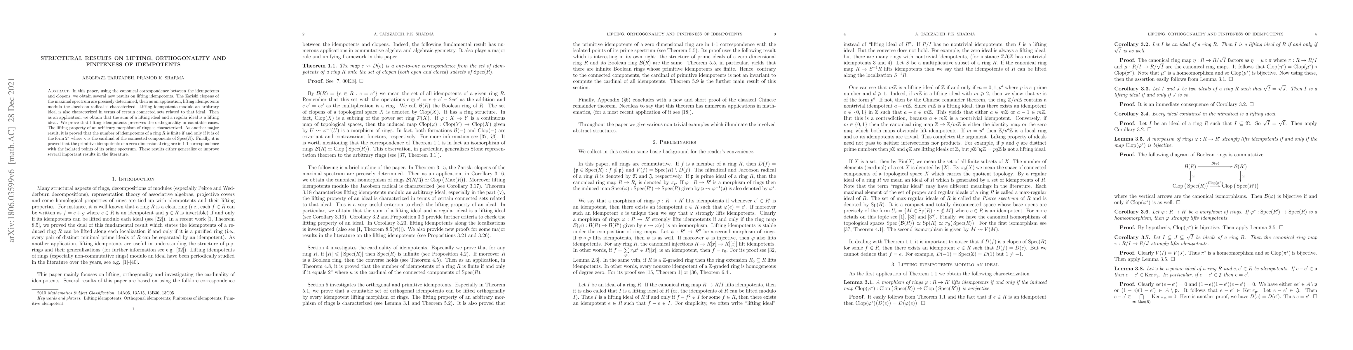 Thumbnail for Structural results on lifting, orthogonality and finiteness of
  idempotents