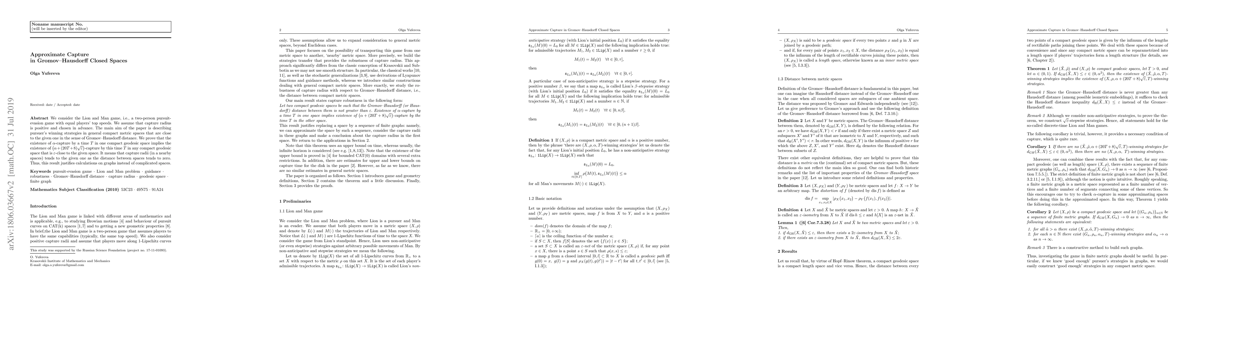 Thumbnail for Approximate Capture in Gromov-Hausdorff Closed Spaces