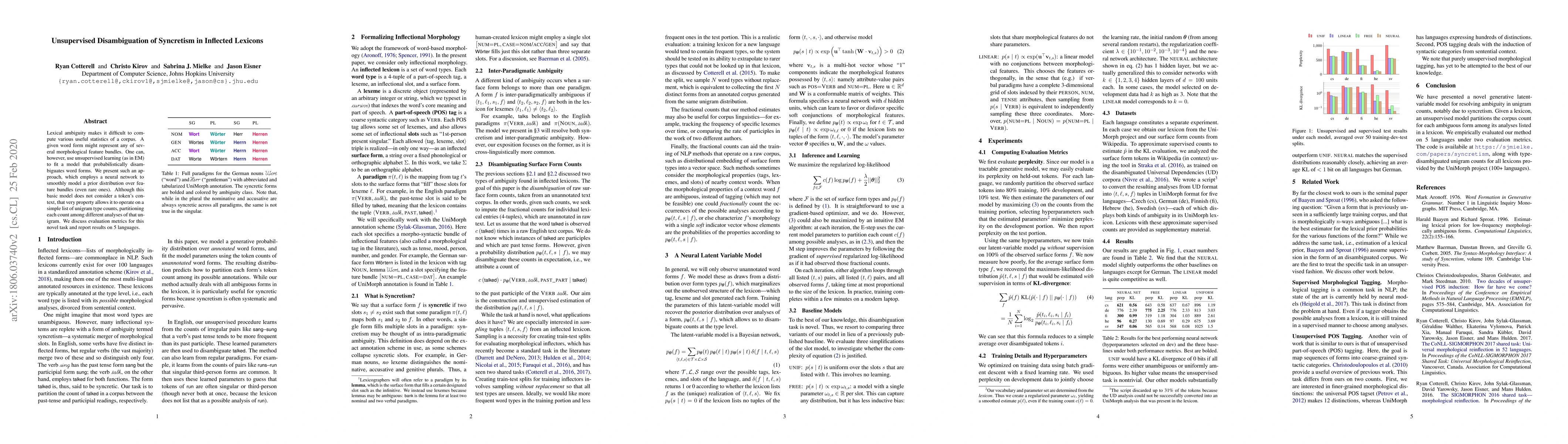 Thumbnail for Unsupervised Disambiguation of Syncretism in Inflected Lexicons