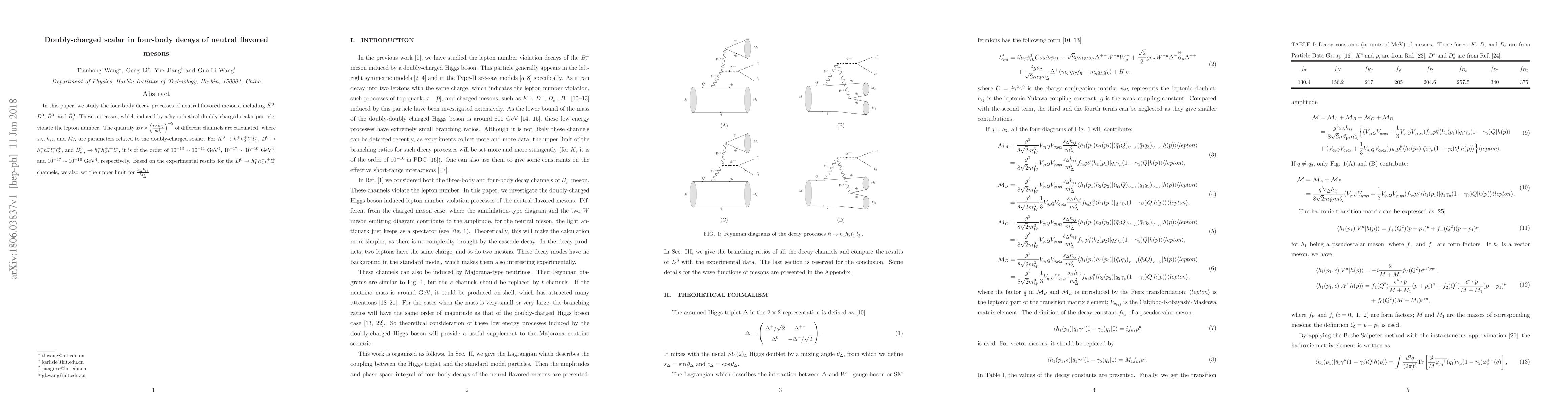 Thumbnail for Doubly-charged scalar in four-body decays of neutral flavored mesons