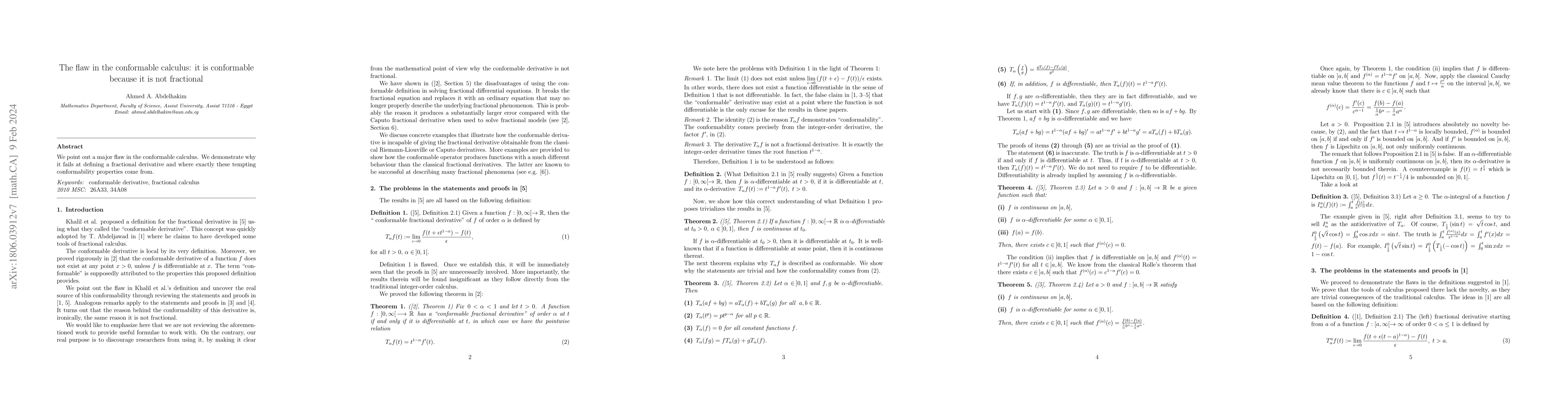 Thumbnail for The flaw in the conformable calculus: it is conformable because it is
  not fractional