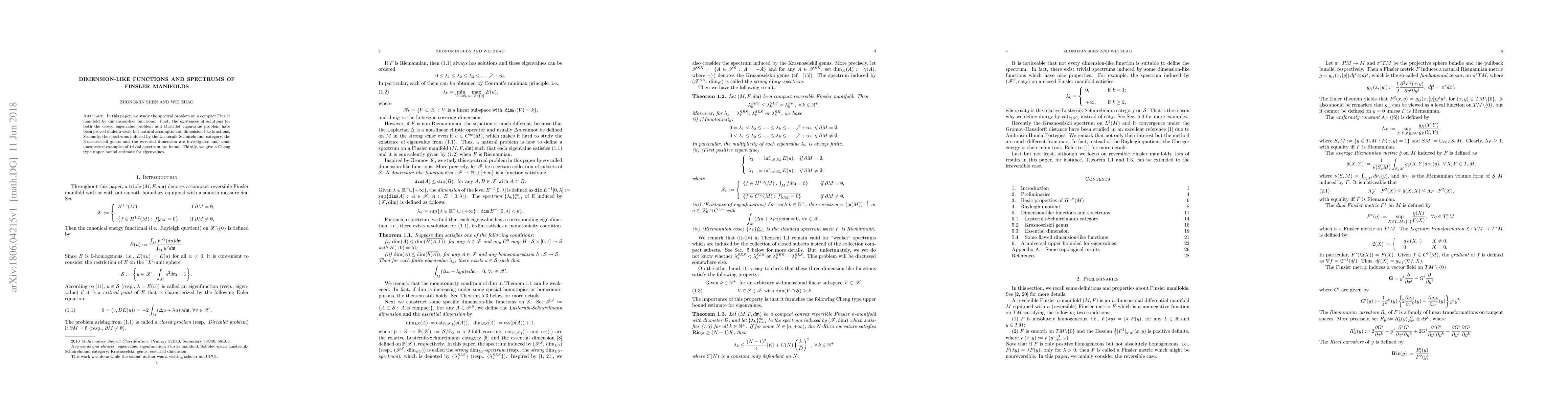Thumbnail for Dimension-like functions and spectrums of Finsler manifolds