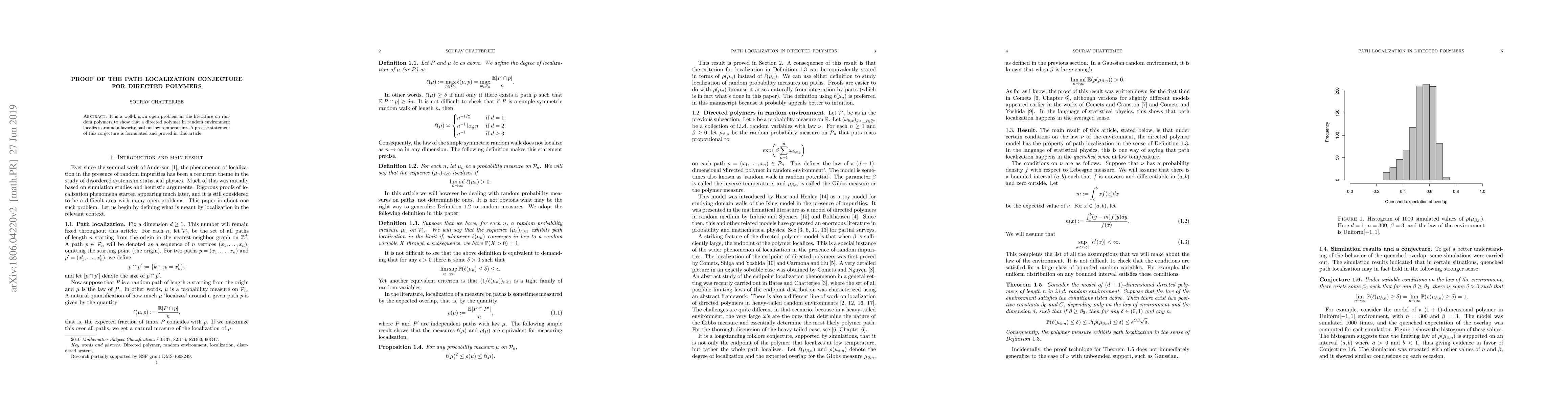 Thumbnail for Proof of the path localization conjecture for directed polymers
