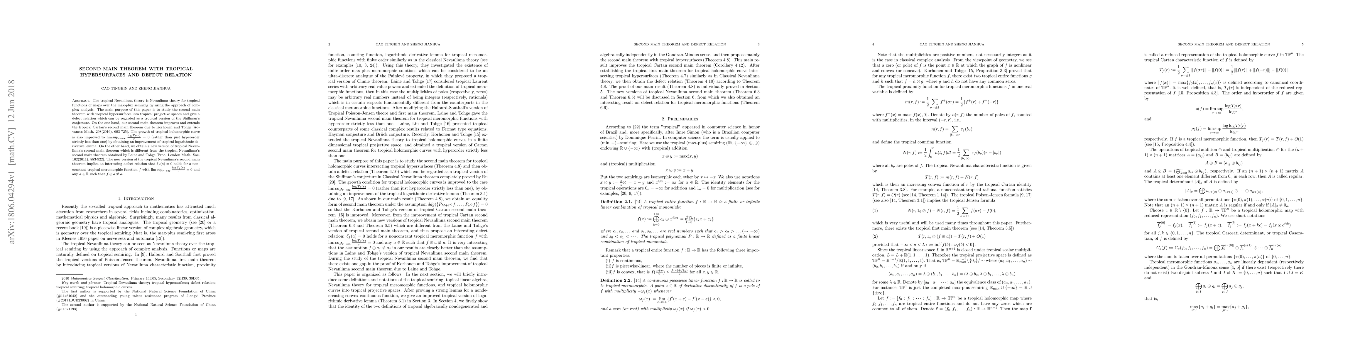Thumbnail for Second main theorem with tropical hypersurfaces and defect relation