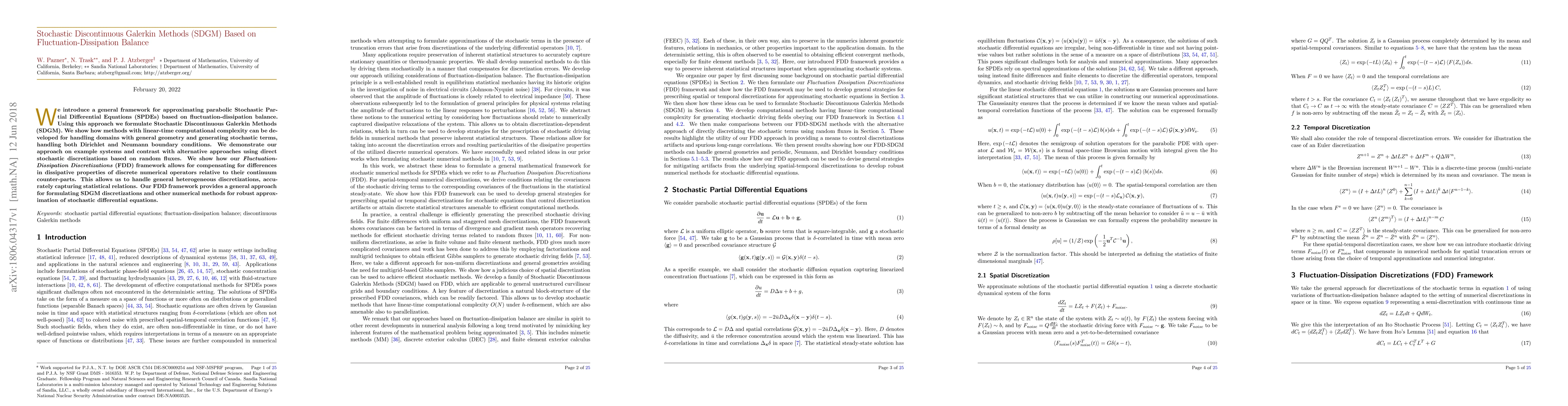 Thumbnail for Stochastic Discontinuous Galerkin Methods (SDGM) Based on
  Fluctuation-Dissipation Balance
