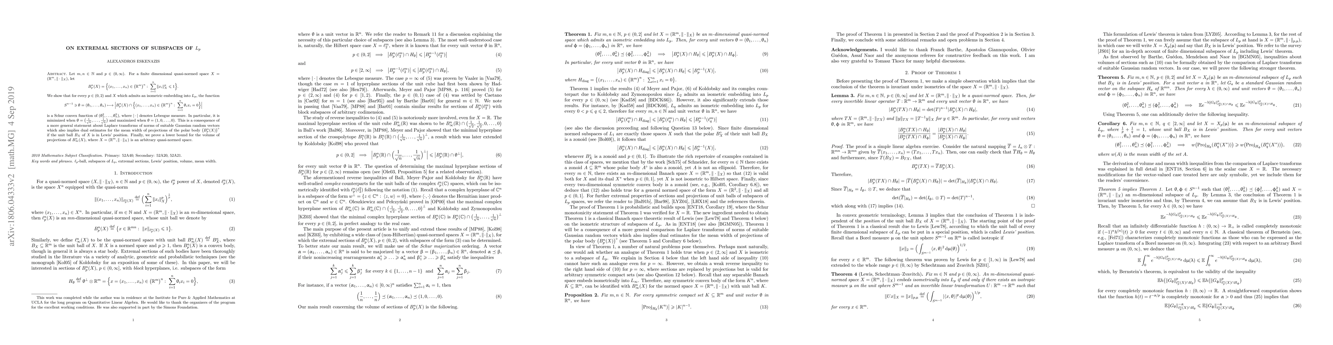 Thumbnail for On extremal sections of subspaces of $L_p$