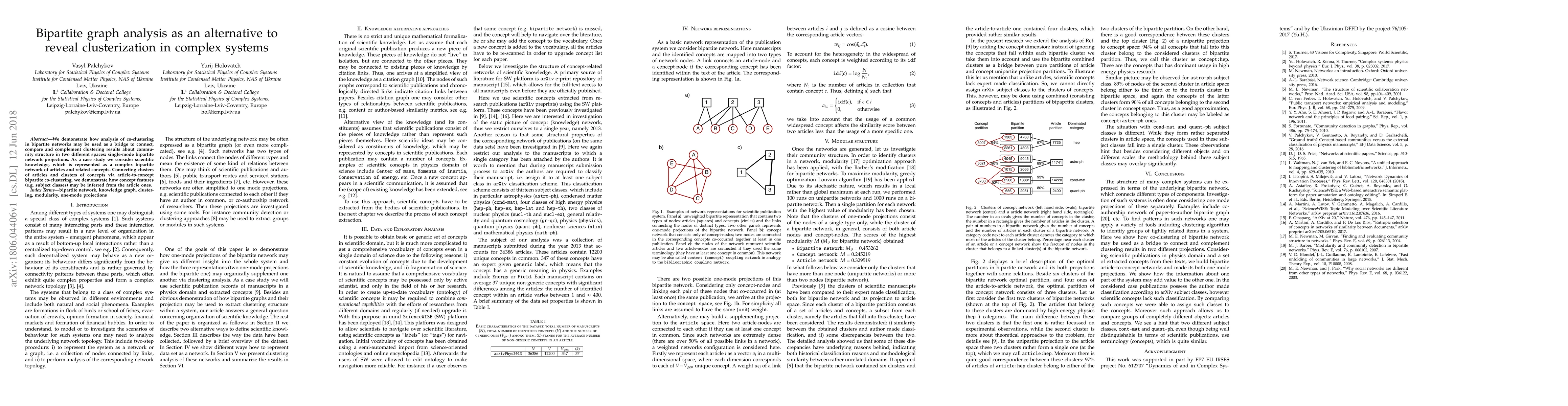 Thumbnail for Bipartite graph analysis as an alternative to reveal clusterization in
  complex systems