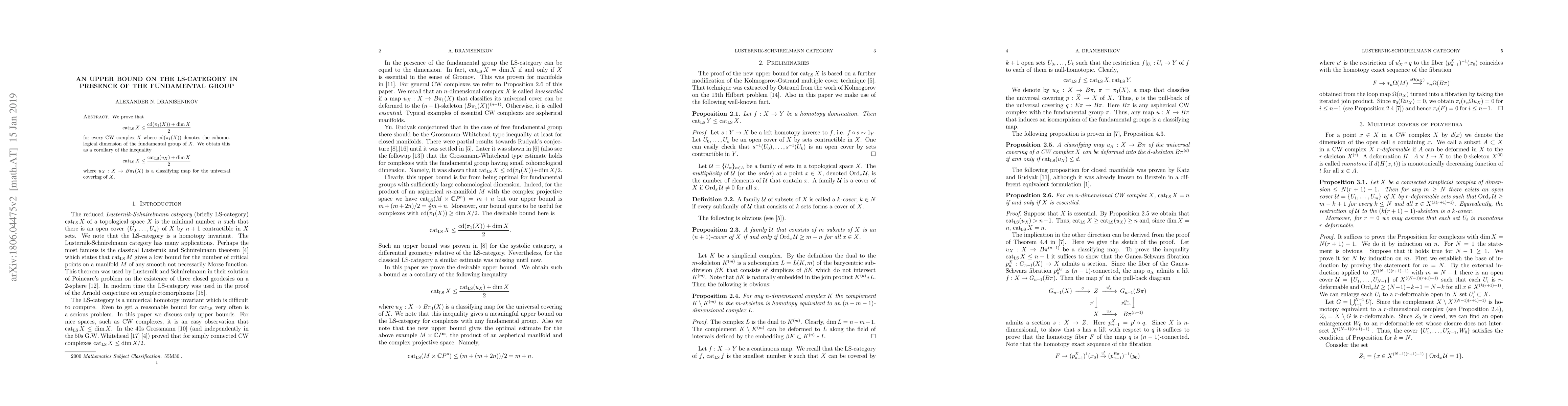 Thumbnail for An upper bound on the LS-category in presence of the fundamental group