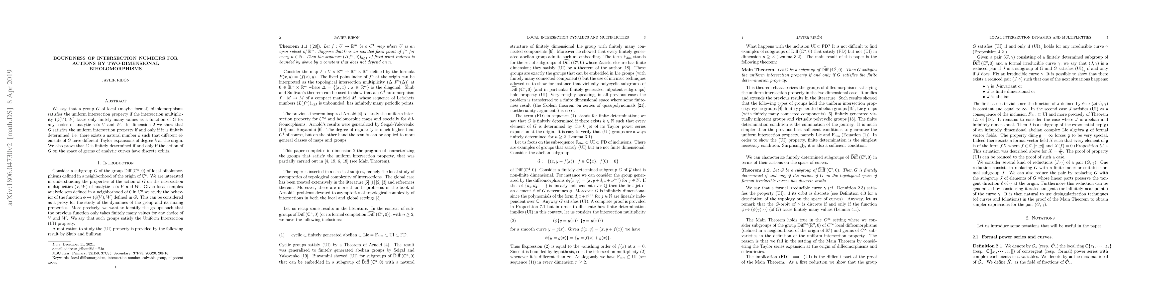 Thumbnail for Boundness of intersection numbers for actions by two-dimensional
  biholomorphisms