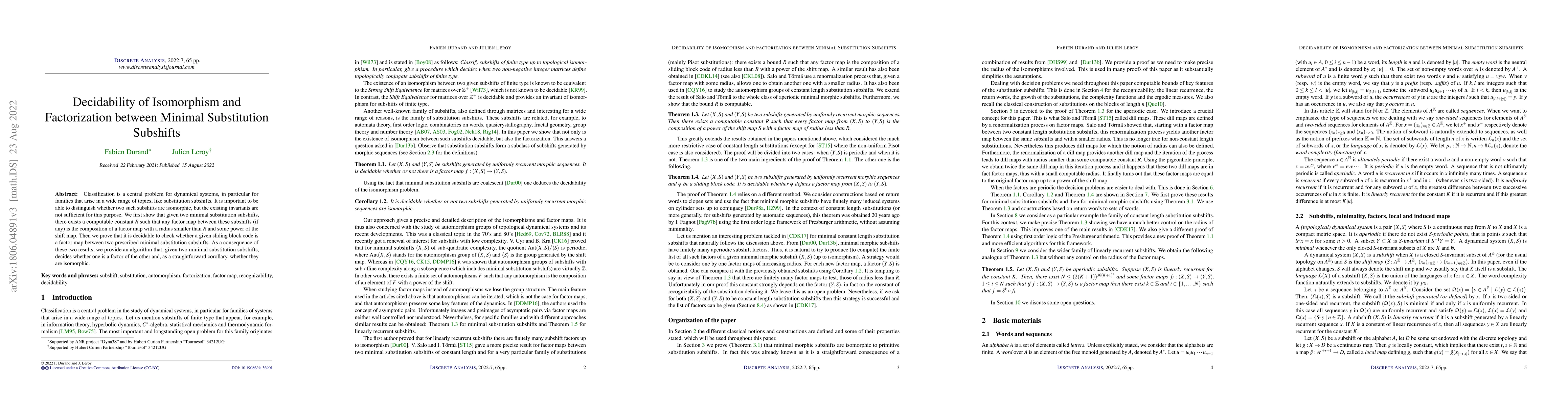 Thumbnail for Decidability of the isomorphism and the factorization between minimal
  substitution subshifts