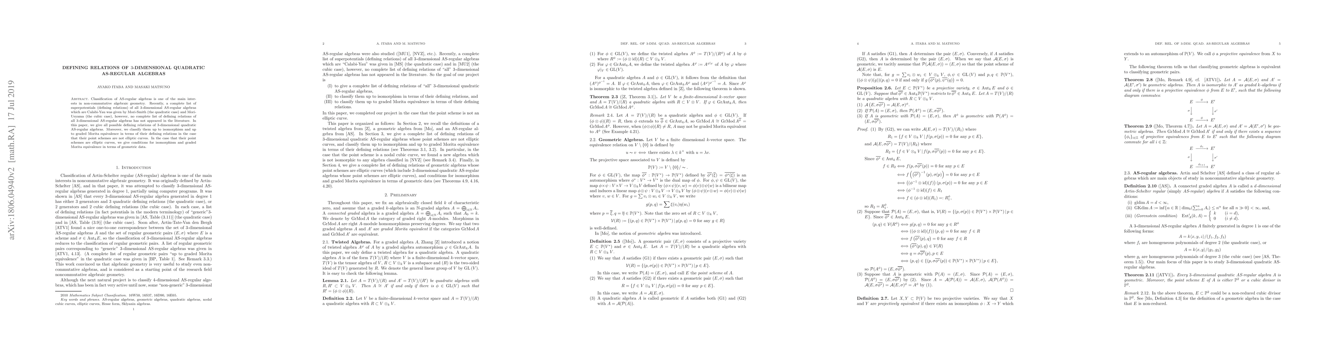 Thumbnail for Defining relations of 3-dimensional quadratic AS-regular algebras
