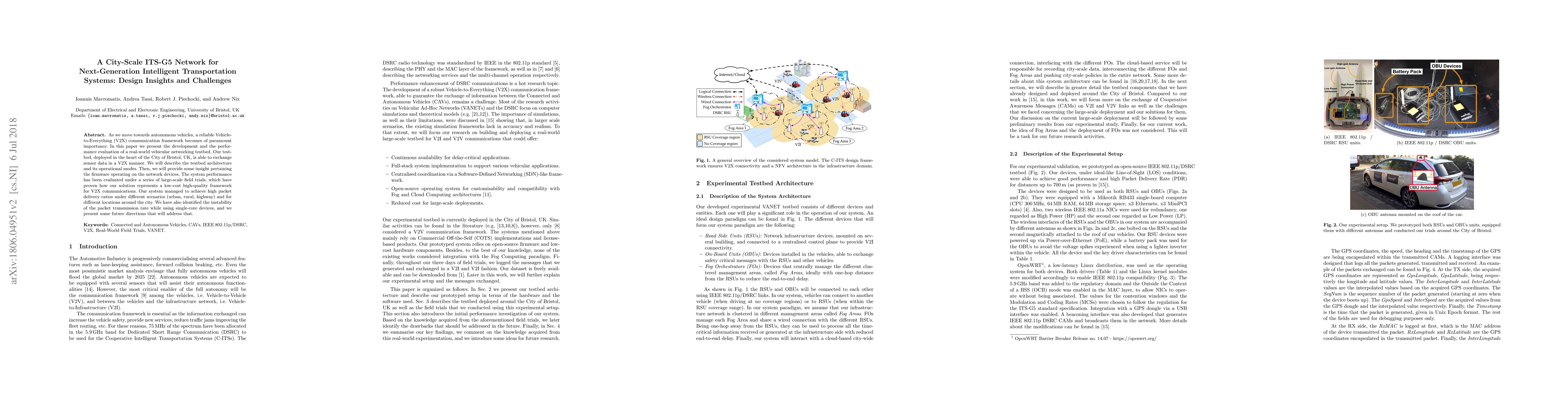 Thumbnail for A City-Scale ITS-G5 Network for Next-Generation Intelligent
  Transportation Systems: Design Insights and Challenges