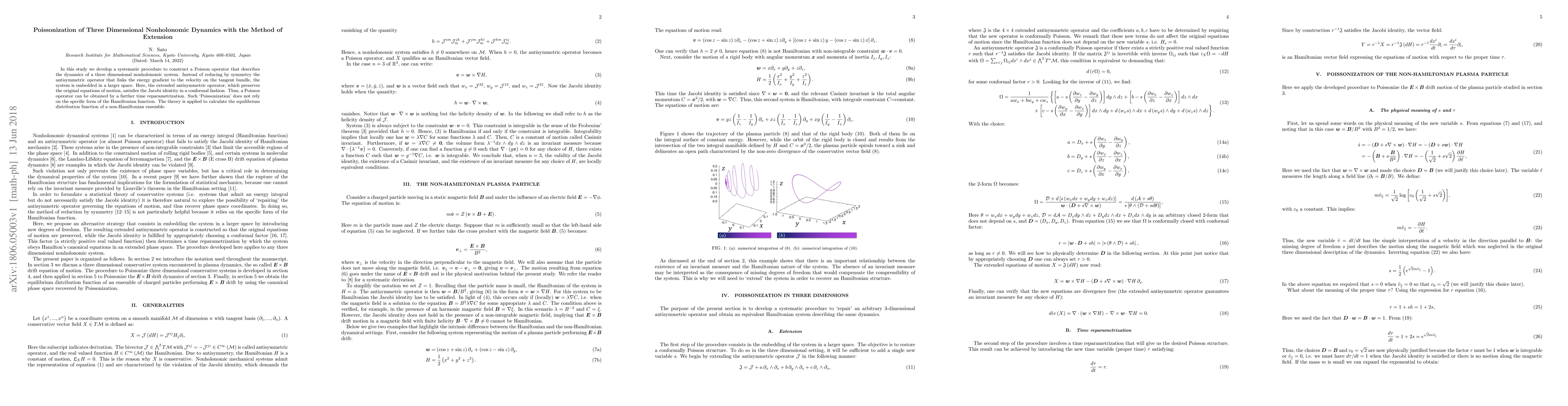 Thumbnail for Poissonization of Three Dimensional Nonholonomic Dynamics with the
  Method of Extension