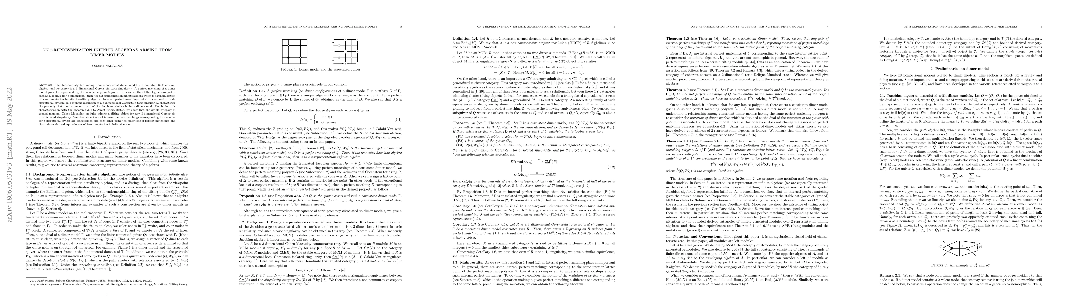 Thumbnail for On 2-representation infinite algebras arising from dimer models