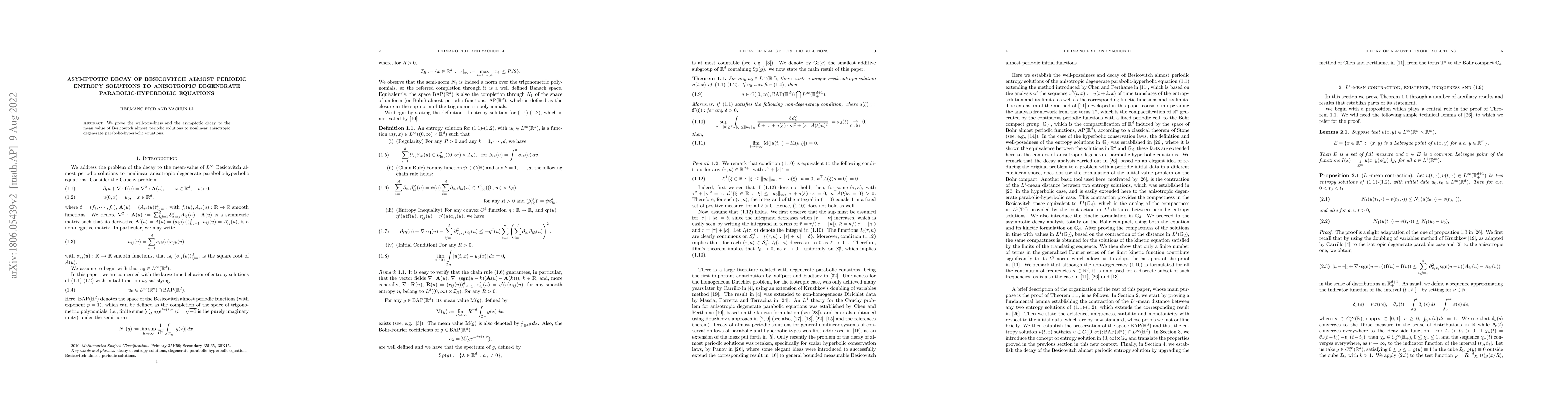 Thumbnail for Asymptotic Decay of Besicovitch Almost Periodic Entropy Solutions to
  Anisotropic Degenerate Parabolic-Hyperbolic Equations