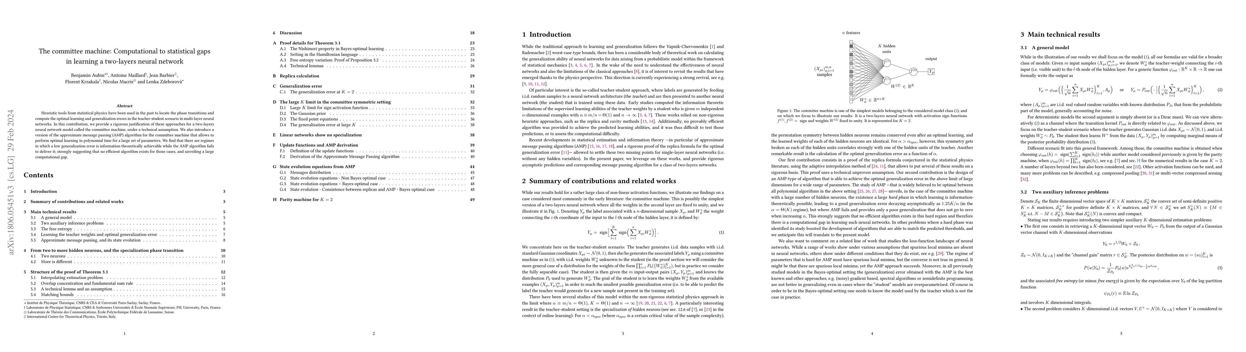 Thumbnail for The committee machine: Computational to statistical gaps in learning a
  two-layers neural network