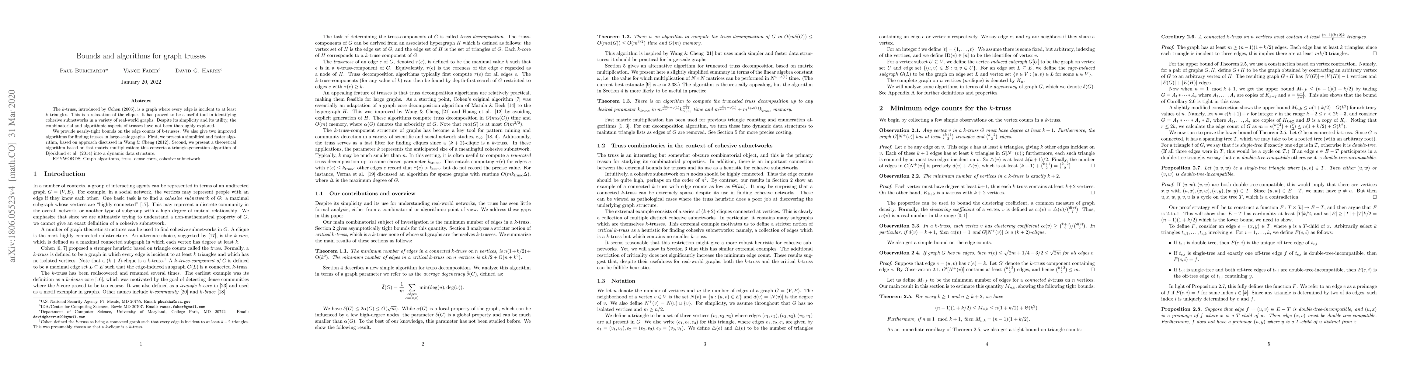 Thumbnail for Bounds and algorithms for graph trusses