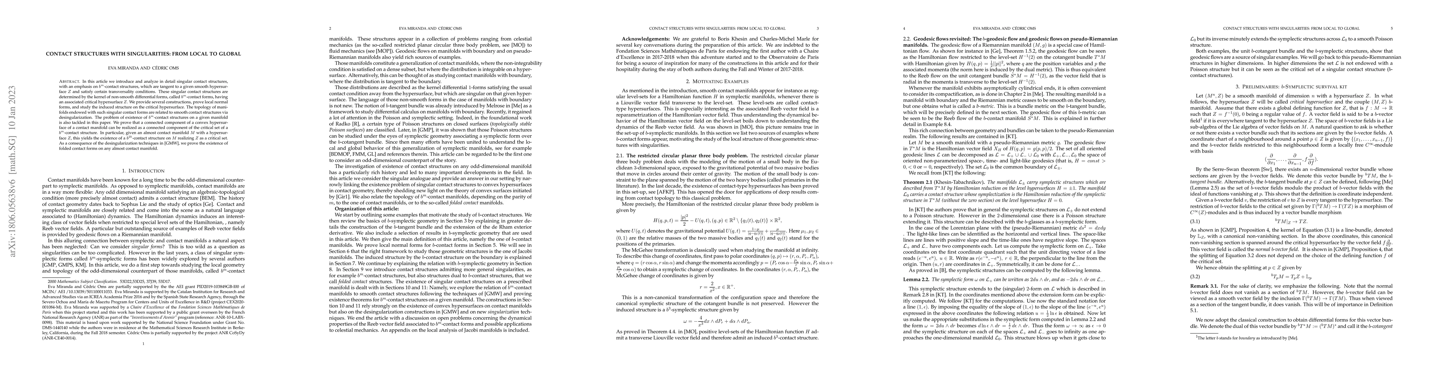 Thumbnail for Contact structures with singularities: from local to global